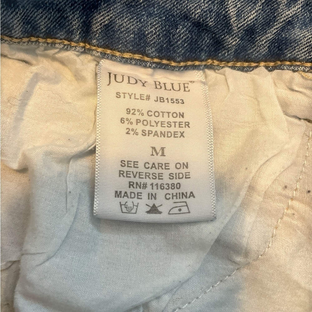 Judy Blue Light Blue Distressed Jean Shorts with crochet accents - Picture 5 of 6